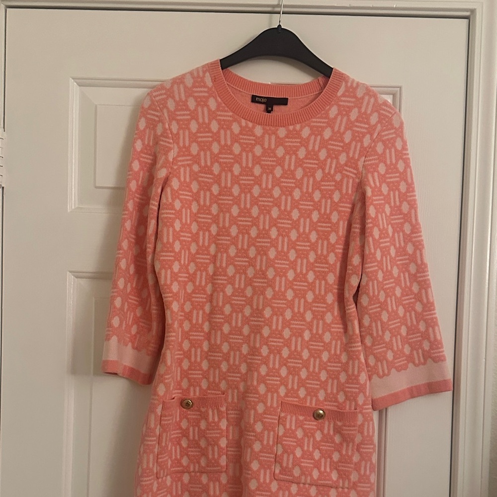 Maje Pink and White Geometric Sweater dress - Picture 5 of 16